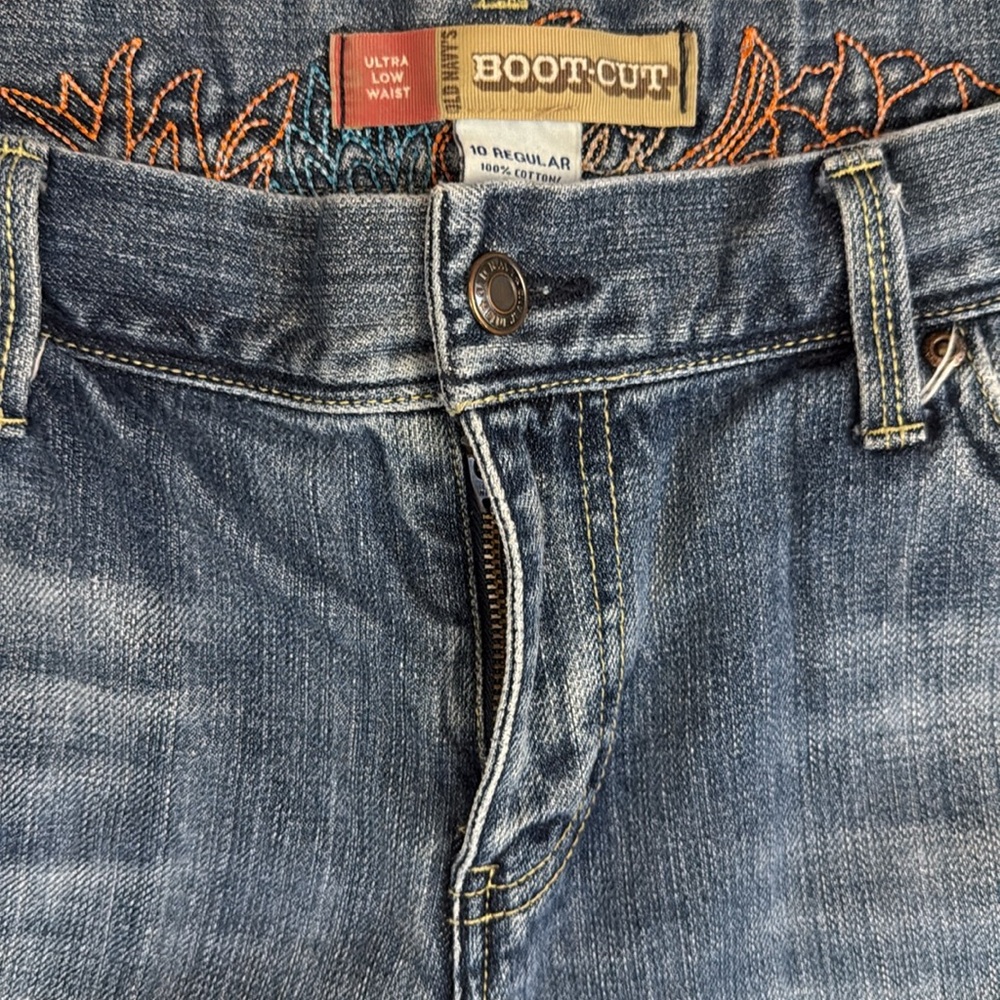 Vintage Y2K Old Navy Ultra Low Rise Bootcut Embroidered Jeans All Cotton Blue 10 - Picture 7 of 16
